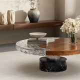Modern Handmade Round Coffee Table with Solid Wood & Resin Inlay Tabletop (Glacier River Patchwork)