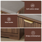 Wooden Shoe Bench with Cushion, Natural Wood Grain Shoe Storage Cabinet for 8-10 Pairs