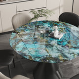 Adjustable Round Dining Table for 6-8 People, Modern Marble Kitchen Table with Smooth Granite Top and Solid Metal Base,