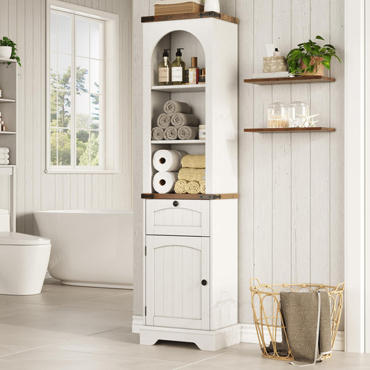 Premium 69" Farmhouse Arched Tall Bathroom Storage Cabinet with Drawer & Adjustable Shelves