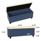 High-Quality Upholstered Storage Ottoman, Elegant Blue Bench with Wooden Frame & Safety Hinge
