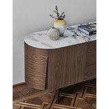 Rounded Walnut Sideboard with Marble Top