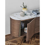 Rounded Walnut Sideboard with Marble Top