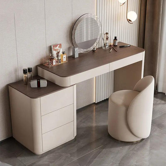 Modern Makeup Vanity Set with 5 Drawers and Stool