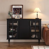 Black Sideboard Cabinet with Glass Doors