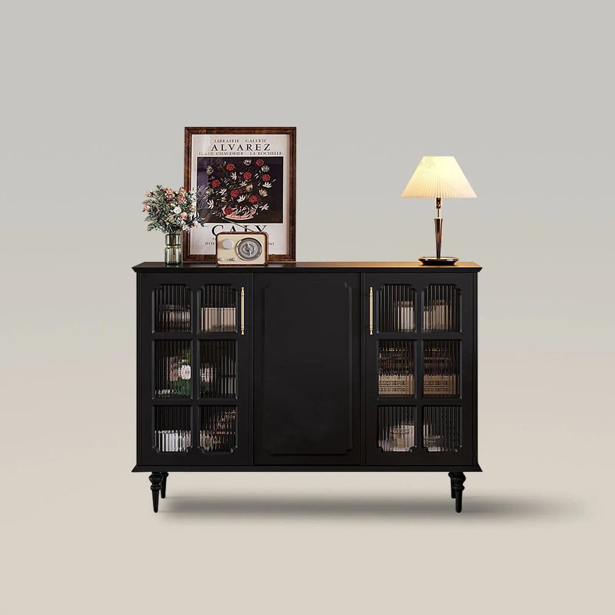 Black Sideboard Cabinet with Glass Doors