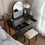 Black Vanity Set with LED Mirror and Cushioned Stool