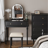 Black Vanity Set with LED Mirror and Cushioned Stool