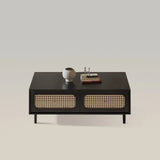 Modern Black Coffee Table with Rattan Drawers