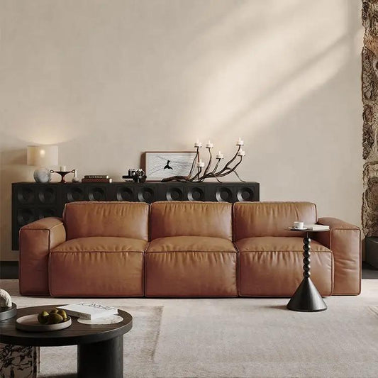 Modular Brown Leather Sofa - 3 Seater