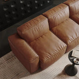 Modular Brown Leather Sofa - 3 Seater