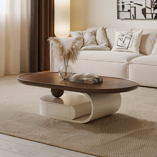 Modern Wood Oval Coffee Table for Livingroom