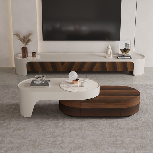 Modern Wood TV Stand and Coffee Table Set