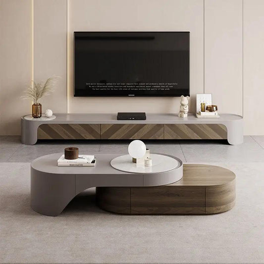 Modern Wood TV Stand and Coffee Table Set