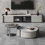 Gray Stone Modern Round Coffee Table TV Stand