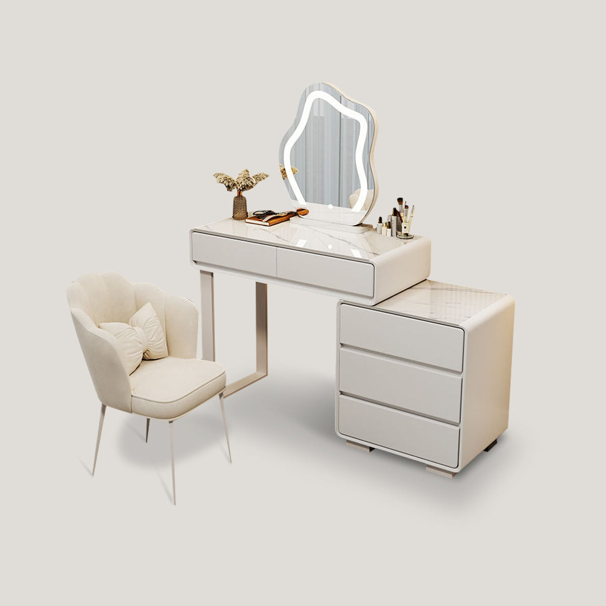 White Makeup Vanity with Cushioned Stool