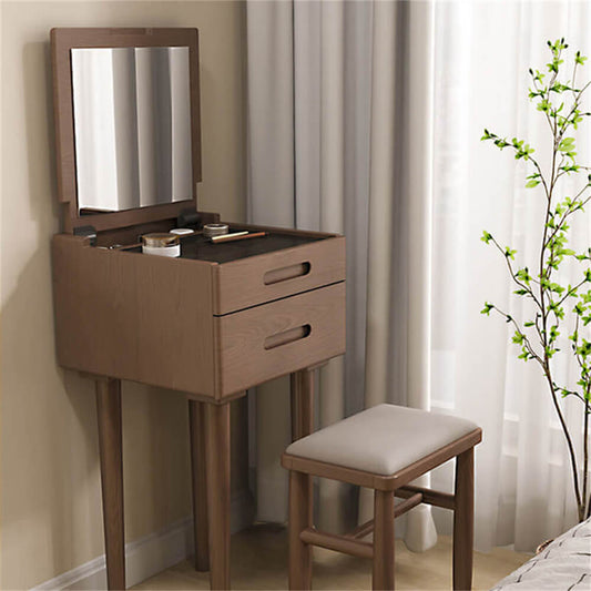 Modern Makeup Vanity Table with Flip-Top Mirror and Stool