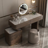 Mid-century Modern Makeup Vanity Table with Marble Top and LED Mirror