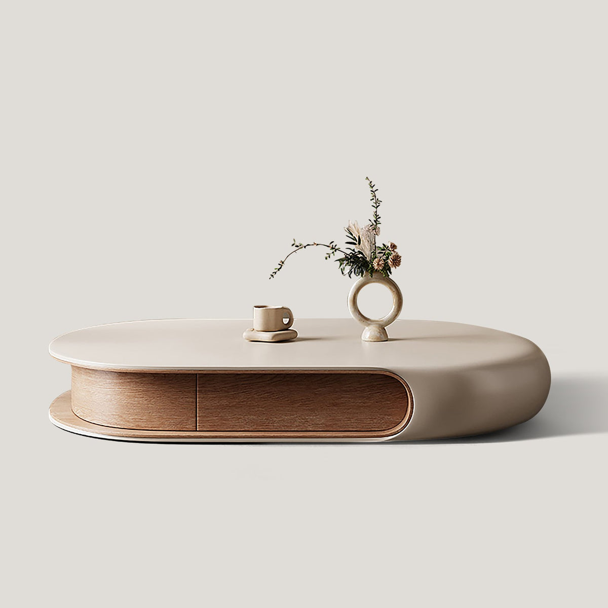 Modern Pebble Curved Coffee Table with Storage