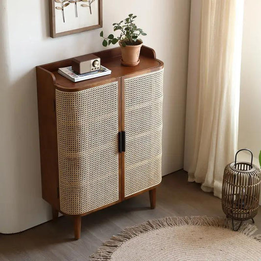 2 Door Rattan Shoe Cabinet for Storage