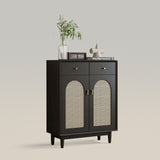 Retro Rattan Entryway Shoe Storage Cabinet