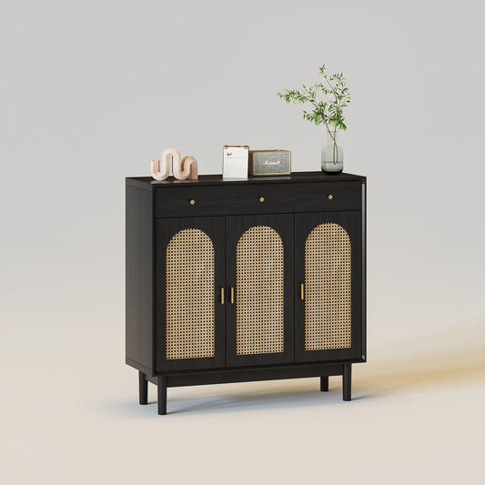 Retro Rattan Entryway Shoe Storage Cabinet
