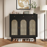 Retro Rattan Entryway Shoe Storage Cabinet