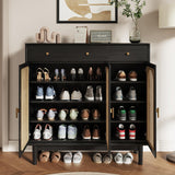 Retro Rattan Entryway Shoe Storage Cabinet