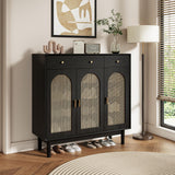 Retro Rattan Entryway Shoe Storage Cabinet