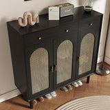 Retro Rattan Entryway Shoe Storage Cabinet