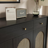 Retro Rattan Entryway Shoe Storage Cabinet