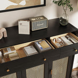 Retro Rattan Entryway Shoe Storage Cabinet