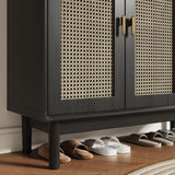 Retro Rattan Entryway Shoe Storage Cabinet