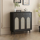 Retro Rattan Entryway Shoe Storage Cabinet