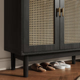 Retro Rattan Entryway Shoe Storage Cabinet