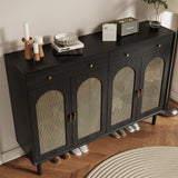 Retro Rattan Entryway Shoe Storage Cabinet
