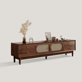 Modern Rattan Wood TV Stand with Storage