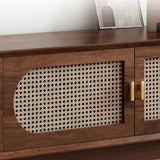 Modern Rattan Wood TV Stand with Storage