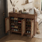 Freestanding Rattan Shoe Cabinet for Storage