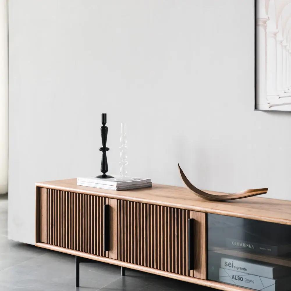 Modern Sleek Curved TV Stand with Waveform Panel