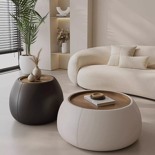 Modern Round Storage Ottoman Coffee Table Side Table