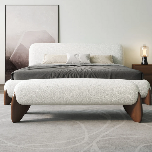 Modern Boucle Bedroom Bench Upholstered Long Bench