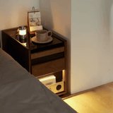 Narrow Walnut Nightstand Beside Table with Light