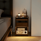 Narrow Walnut Nightstand Beside Table with Light