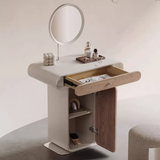 Cream Style Makeup Vanity Storage Cabinet with Round Mirror