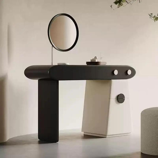 Black Minimalist Style Makeup Vanity with Round Mirror