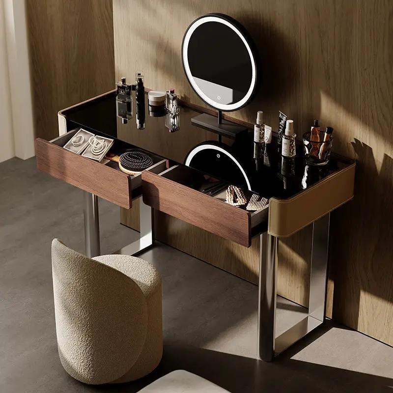 Minimalist Bedroom Makeup Vanity with Glass Top