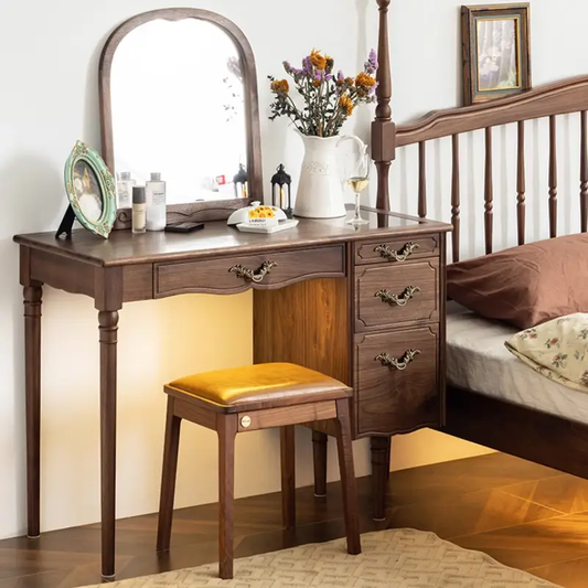 Vintage Makeup Vanity with Carved Craftsmanship