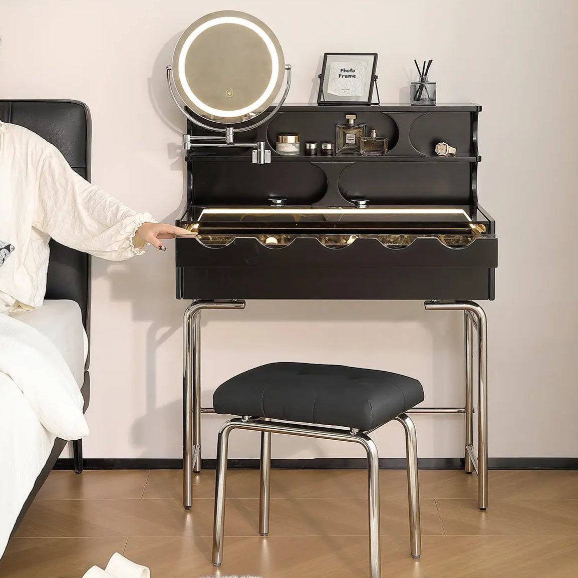 Bauhaus Makeup Vanity with Visual Desktop and Induction Light