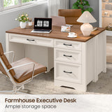 Computer Desk with Storage Drawers, Farmhouse Executive Desk